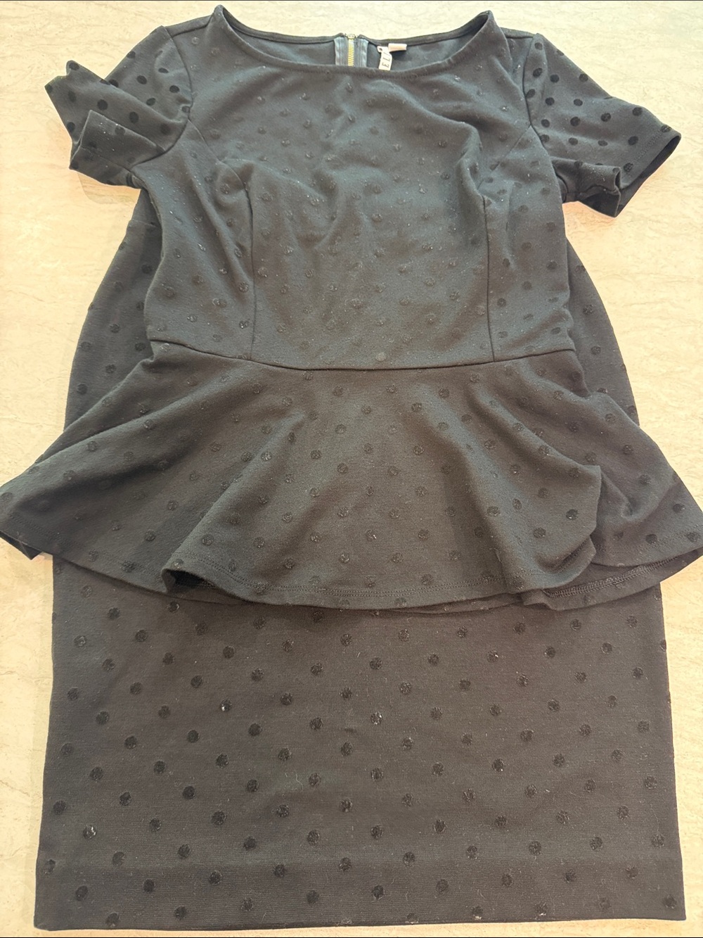 Elle Black Textured Dot Peplum Mini Dress